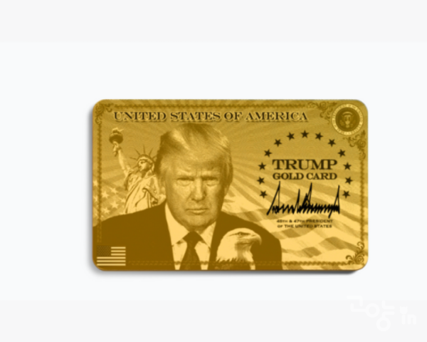 ▲&nbsp;트럼프 행정부가 공개한 ‘트럼프 골드카드(Gold Card)’ 시안 이미지.100만 달러 기부 시 미국 영주권을 신속 취득할 수 있는 신형 비자 카드로, ‘UNITED STATES OF AMERICA’ 문구와 트럼프 대통령의 초상, 독수리 문장이 새겨져 있다. 사진=White House